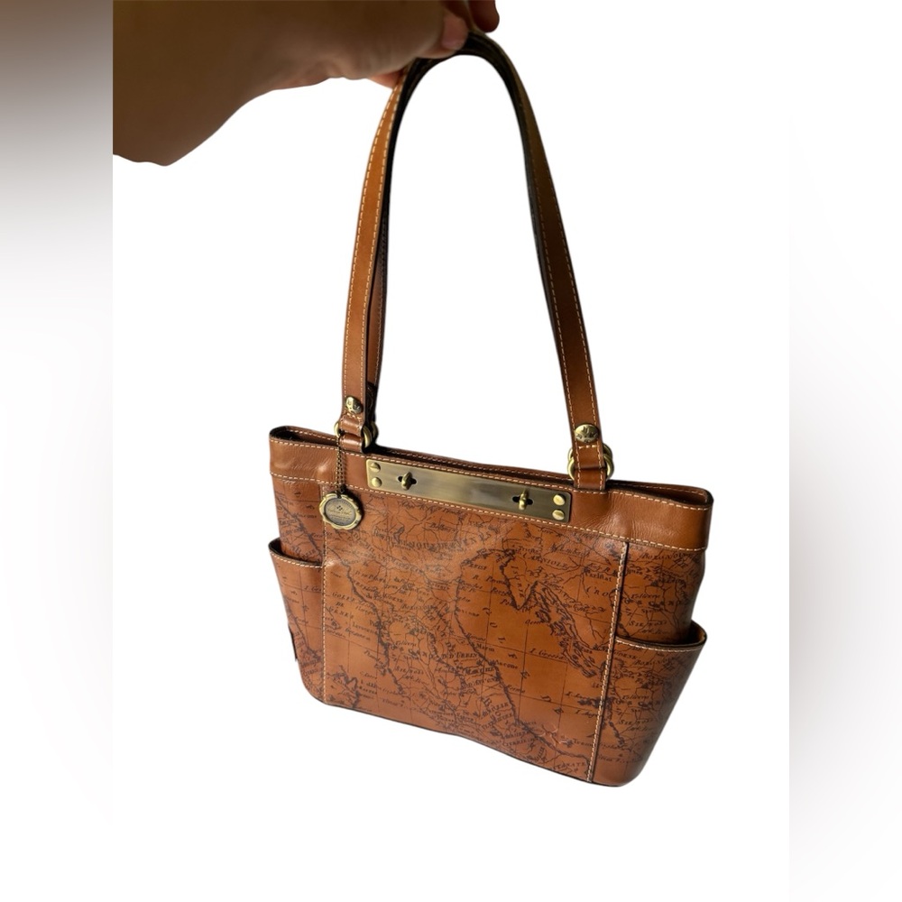 Patricia Nash Brown Map-Print Leather Shoulder Bag